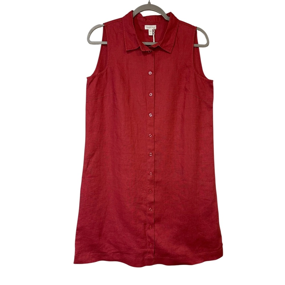 Garnet Hill Red Sleeveless Button-Front Linen Shift Dress